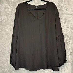 Sami & Jo 3X Shirt Top Black Solid Ballon Long Sleeve V Neck Casual Womens
